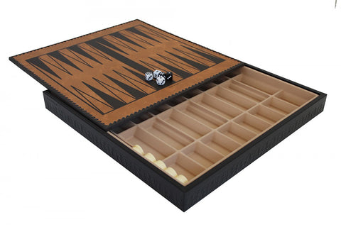 Italfama Metal Chess Set Gold/Silver, Faux Leather 48cm, Checkers & Backgammon
