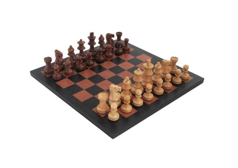 Italfama Handmade Acacia Chess Set, Natural Leather Board 34cm