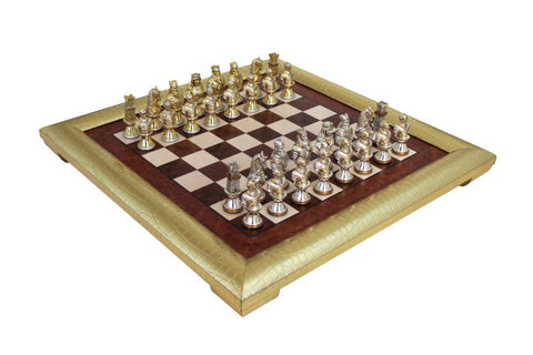 Italfama Medieval Pewter Chess Set w/ Elm Wood Board, Gold/Silver Handmade Italy