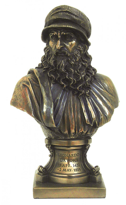 Leonardo da Vinci Bust Statue, Bronze Finish Resin 24cm, Made in Italy Italfama
