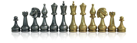 Italfama Metal Chess Set, Handmade Faux Leather Board + Checkers & Backgammon