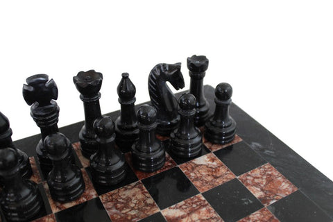 Italfama Handcrafted Pink & Black Marble Chess Set, 30cm, Leather Case, Italy