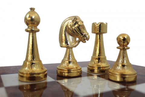 Italfama Metal Chess Set, Gold & Silver Pieces, Wood Board, Made in Italy