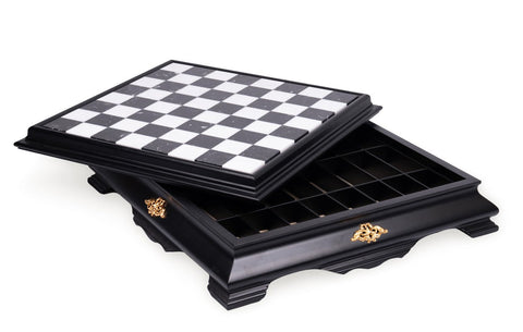 Italfama Handmade Wood & Marble Chess Board with Drawer, 46cm, Made in Italy