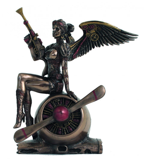 Italfama Winged Woman on Propeller Statue, Bronze Finish, 21cm Made in Italy