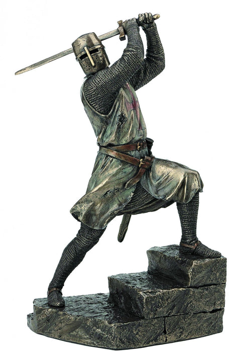Italfama Bronze Resin Crusader Knight with Sword Statue, 31cm, Made in Italy