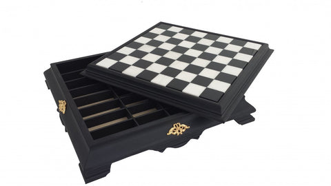Italfama Handmade Wood & Marble Chess Board with Drawer, 46cm, Made in Italy