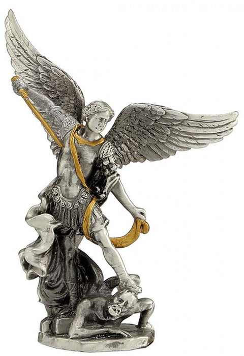 St. Michael the Archangel Pewter Statue 10cm, Hand-Painted, Italfama Italy