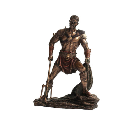 Roman Gladiator Retiarius Statue, Bronze Resin, 28cm, Made in Italy Italfama