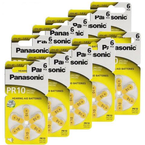 6x Panasonic Size 10 PR70 Hearing Aid Batterien 1.4V Zinc Air No Mercury