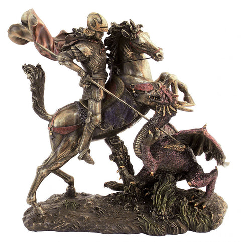Saint George and the Dragon Statue, Handmade Bronze Resin, 27x13x26 cm, Italfama