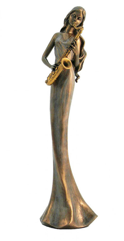 Italian Lady with Saxophone Statue, Bronze-Finish Resin, 34cm, Italfama