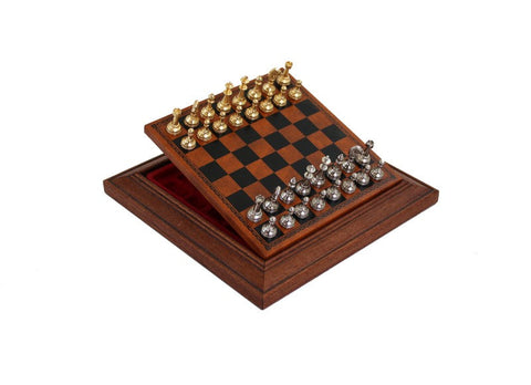 Italfama Gold & Silver Plated Metal Chess Set Faux Leather Board 17x17cm Italy