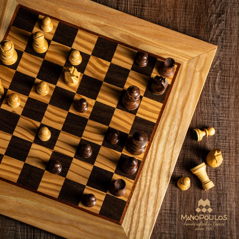 Wooden Chess Set Staunton Chessmen Olive Burl Board 50Cm Manopoulos Sw43B50H