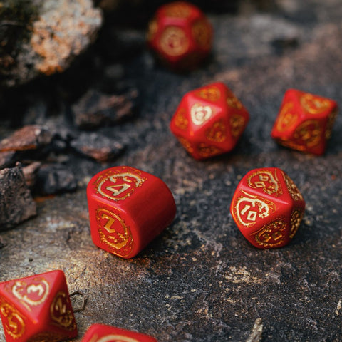 Dragons Rpg Dice Set Red And Gold Role Games Q-Workshop Dnd Modern D4 Roll NEW