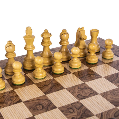 Walnut Burl Chess set 40x40cm with Staunton Chessmen Manopoulos