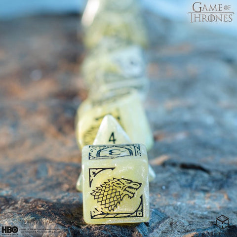 Game of Thrones House Stark Dice Set by Q-Workshop, 8pc RPG Polyhedral Beige