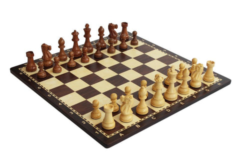 Handmade Acacia & Walnut Chess Set, Numbered 50x50cm Board, Weighted, Italfama