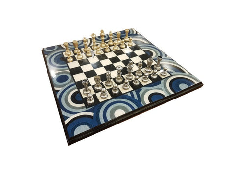 Italfama Brass Chess Set, Gold/Silver Plated Pieces, Handmade Wood Board