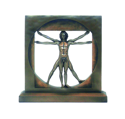 Vitruvian Man Statue by Leonardo da Vinci, Bronze Finish Resin, 22x22 cm, Italy