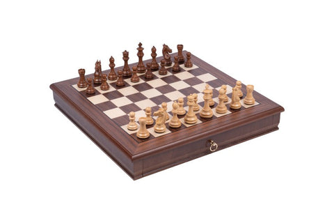 Italfama Wooden Chess Set Maple Walnut Board with Drawer, Weighted Pieces