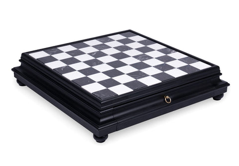 Italfama Handmade Wood & Marble Chess Board w/ 2 Drawers, 55cm, Italy