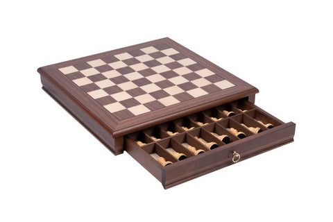 Italfama Wooden Chess Set Maple Walnut Board with Drawer, Weighted Pieces