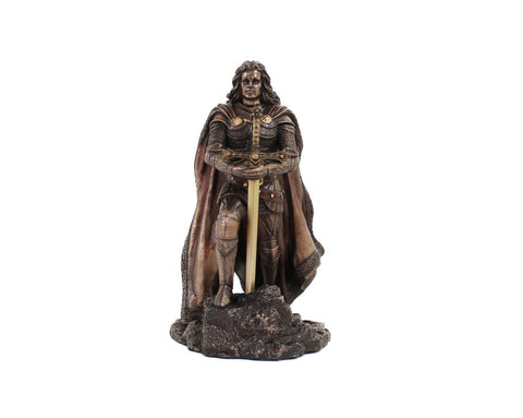 King Arthur Excalibur Sword in the Stone Statue, Bronze Resin, 21cm Italfama