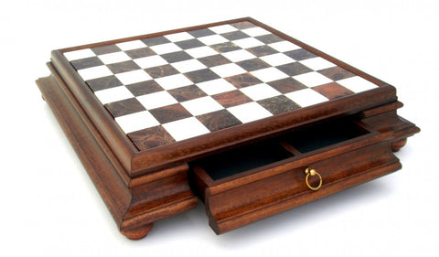 Italfama Marble-Top Wooden Chess Board with Drawer, 60x60 cm, Made in Italy