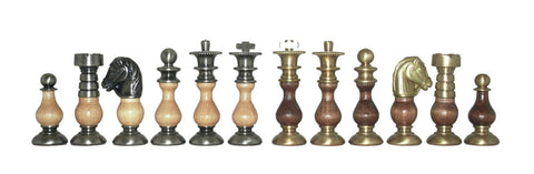 Italfama Handcrafted Brass & Wood Chess Pieces, Gold/Silver Plated, 7.5cm King