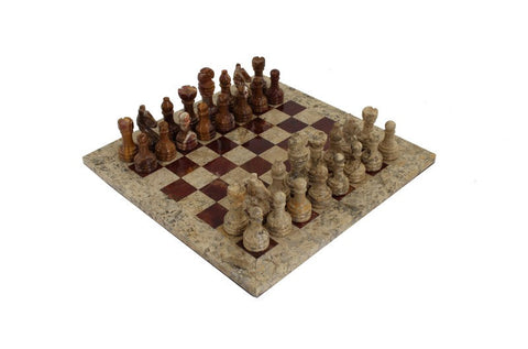 Italfama Handmade Marble Chess Set Brown & Red, Leather Case, 30cm Board Italy