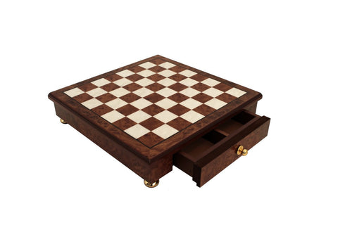 Italfama Brass Chess Set Gold/Silver Pieces, Handmade Wood Board 32x32cm Drawer