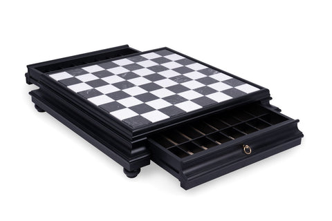 Italfama Luxury Wood & Marble Chess Board with Storage Drawer 60x60cm Italy