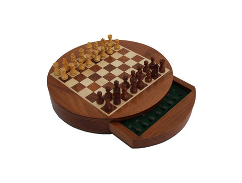 Italfama Magnetic Wooden Chess Set, Round Board with Drawer, 25cm, Italy
