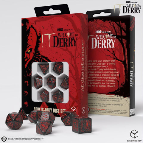 IT: Welcome to Derry Dice Set Q-Workshop Black Glitter Red 7-Die Polyhedral RPG