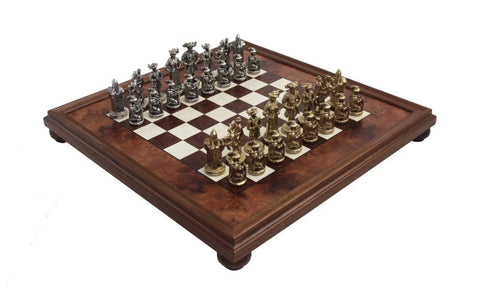 Italfama Landsknecht Handmade Chess Set, Metal Gold/Silver, Wooden Board 48cm