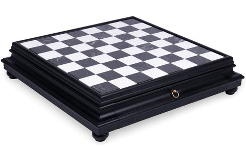 Italfama Luxury Wood & Marble Chess Board with Storage Drawer 60x60cm Italy