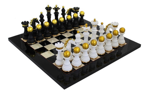 Italfama Handmade Chess Set, Lacquered Wood Board 51x51cm, King 15cm, Brass Trim