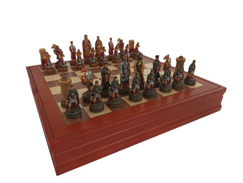Italfama Camelot Chess Set Hand-Painted Resin Walnut Board 37cm with Storage