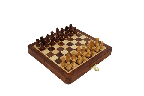 Italfama Magnetic Wooden Travel Chess Set w/ Checkers & Backgammon, 19x19cm