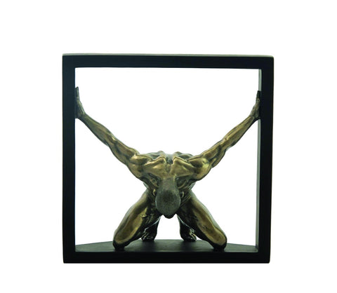Modern Bronze-Tone Resin Man in Square Sculpture 20x20cm β Italfama Italy