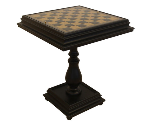 Italfama Black Wood Chess Table w/ Faux Leather Board & Storage, Made in Italy