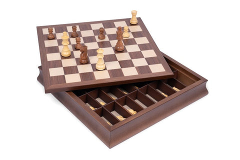 Italfama Wooden Chess Set, Walnut/Maple Board with Storage, Made in Italy