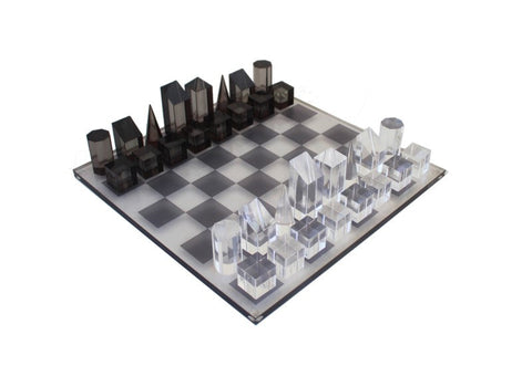 Italfama Acrylic Chess Set, Geometric Pieces, 30x30cm Board, Made in Italy