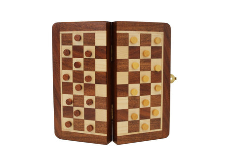 Italfama Magnetic Wooden Travel Chess Set w/ Checkers & Backgammon, 19x19cm