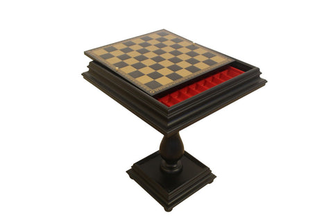 Italfama Black Wood Chess Table w/ Faux Leather Board & Storage, Made in Italy