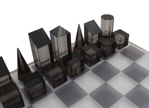 Italfama Acrylic Chess Set, Geometric Pieces, 30x30cm Board, Made in Italy