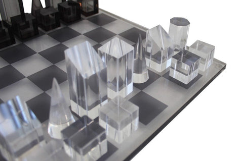 Italfama Acrylic Chess Set, Geometric Pieces, 30x30cm Board, Made in Italy