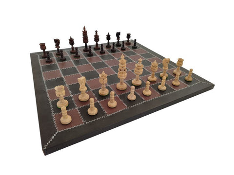Italfama Mahogany Chess Set with Genuine Leather Board, Weighted Pieces