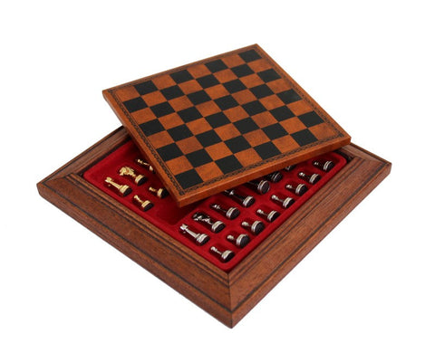 Italfama Gold & Silver Plated Metal Chess Set Faux Leather Board 17x17cm Italy